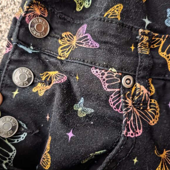 HT Denim Shortall Size Medium Butterfly Print Black Adjustable Colorful Y2K - Picture 6 of 11